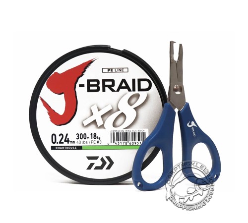 Шнур плетеный DAIWA J-Braid X8E-W/SC chartreuse + ножницы