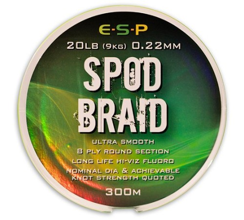 Леска плетеная для спода E-S-P SPOD Braid Hi-Viz Fluoro Green 300m 20lb