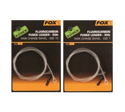 Противозакручивательс вертлюгом Fox Edges Fluorocarbon Fused Leaders 30lb Size 7/10 Kwik Change Swivel 115cm
